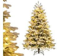 COSTWAY 4.5FT/6FT Pre-Lit Christmas Tree, Snow Flocked Artificial Xmas Trees with Warm White LED Lights, PE & PVC Branch Tips, Foldable Metal Base, Xmas Holiday Decor for Home Office