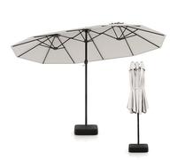 COSTWAY 4.5m Double-Sided Parasol, Outdoor Extra Large Sun Umbrella with Base, 12 Metal Ribs, 2 Stand Bags and Crank Handle, Portable Market Sunshade Shelter Canopy (Beige, 4.5m)