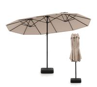 COSTWAY 4.5m Double-Sided Parasol, Outdoor Extra Large Sun Umbrella with Base, 12 Metal Ribs, 2 Stand Bags and Crank Handle, Portable Market Sunshade Shelter Canopy (Coffee)