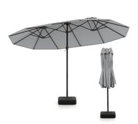 COSTWAY 4.5m Double-Sided Parasol, Outdoor Extra Large Sun Umbrella with Base, 12 Metal Ribs, 2 Stand Bags and Crank Handle, Portable Market Sunshade Shelter Canopy (Gray)
