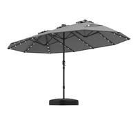 COSTWAY 4.5m Double-Sided Parasol with Base, Solar LED Lights and Crank Handle, Outdoor Extra Large Sun Umbrella, Twin Market Sunshade Shelter Canopy for Garden Patio Beach Yard (Light Grey)