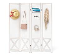 COSTWAY 4/6 Panel Folding Room Divider with Pegboard Display, Freestanding Wall Privacy Screen Protector, Solid Wood Room Partition Paravent Separator for Bedroom Living Room Store (4 Panel-162x170cm)