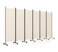 COSTWAY 4/6-Panel Folding Room Divider with Wheels (Beige,6 Panel-331cmW) | Freestanding Rolling Privacy Screen Room Partition, Portable Fabric Wall Divider Separator, for Bedroom, Living Room, Office