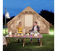 Costway 4-6 People Inflatable Tent 6.3㎡ Large Camping Tent w/4 Mesh Windows in Beige COSTWAY Beige