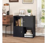 Costway 4-Cube Bookcase 3-Tier Bookshelf Storage Organizer W/2 Cabinets-Black