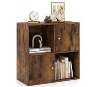 Costway 4-Cube Bookcase 3-Tier Bookshelf Storage Organizer W/2 Cabinets-Coffee