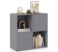 Costway 4-Cube Bookcase 3-Tier Bookshelf Storage Organizer W/2 Cabinets-Grey