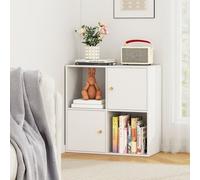 Costway 4-Cube Bookcase 3-Tier Bookshelf Storage Organizer W/2 Cabinets-White