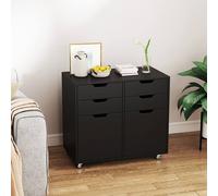 Costway 4 Drawer Dresser Chest Mobile Storage Cabinet w/Universal Wheels in Black COSTWAY Black