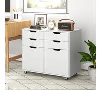 Costway 4 Drawer Dresser Mobile Storage Cabinet With Doors Modern Chest Of Drawers White
