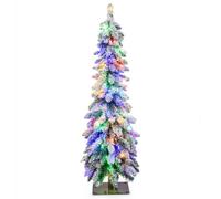 Costway 4 Ft Pre-Lit Artificial Christmas Tree Snow-Flocked Slim Pencil Christmas Tree