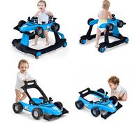 Costway 4-in-1 Baby Walker Foldable Activity Push Walker with Adjustable Height & Speed in Blue COSTWAY Blue