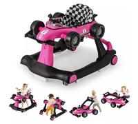 Costway 4-in-1 Baby Walker Foldable Activity Push Walker with Adjustable Height & Speed in Dark Pink COSTWAY Dark Pink