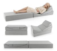 Costway 4-in-1 Convertible Folding Sofa Bed Floor Futon Sleeper Couch Chair w/ High-density Foam & Removable Cover in Grey COSTWAY Grey