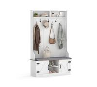 Costway 4-in-1 Hall Tree 174CM Tall Coat Rack w/ Bench Shoe Storage w/ 7 Hooks in White COSTWAY White