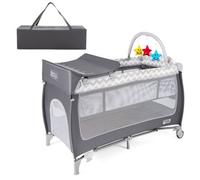 Costway 4 In 1 Infant Nursery Center Folding Baby Bedside Sleeper W/ Toy Bar-Grey