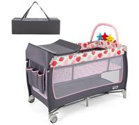 Costway 4 In 1 Infant Nursery Center Folding Baby Bedside Sleeper W/ Toy Bar-Pink