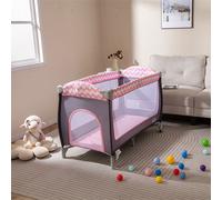 Costway 4 in 1 Infant Nursery Center Folding Baby Playard w/ Toy Bar in Pink COSTWAY Pink