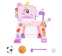 COSTWAY 4-in-1 Kids Basketball Stand with Golf, Soccer Ball (Pink)