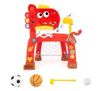 COSTWAY 4-in-1 Kids Basketball Stand with Golf, Soccer Ball (Red) | Ring Ross, Bilingual Music, Lights & Sound, Adjustable Height Toddler Sports Activity Center for Boys Girls