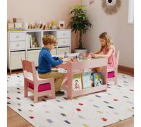 Costway 4 in 1 Kids Study Table & Chairs Set Toddler Activity Table & 2 Chairs in Pink COSTWAY Pink