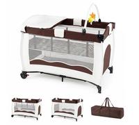 Costway 4 In 1 Pack And Play Foldable & Portable Baby Playard With Diaper Changing Table & 3 Hanging Toys