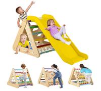 Costway 4-in-1 Triangle Climbing Set Wooden Toddler Climber with Ramp Sliding Board COSTWAY Multicolor