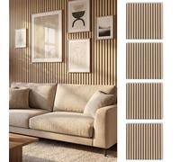 COSTWAY 4 Pack Acoustic Wall Panel, Sound Absorbing Panel for Wall, Wooden Decorative Sound Proofing Panels for Recording Studio Office Home (60 x 60 x 2cm/23.5 x 23.5 x 0.8”, 15 Slats)