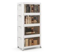Costway 4 Pack Stackable Storage Cabinet Folding Home Organizer Lockable Wheels 44 Gal in White COSTWAY White