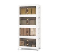 Costway 4 Pack Stackable Storage Cabinet Folding Home Organizer Lockable Wheels 78 Gal in White COSTWAY White