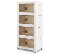 Costway 4 Pack Stackable Storage Cabinet Folding Home Organizer Lockable Wheels 78 Gal in White COSTWAY White