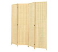 COSTWAY 4 Panel Folding Room Divider, Bamboo Woven Freestanding Wall Privacy Screen Protector, Solid Wood Frame Paravent Partition Separator for Living Room, Bedroom and Office, 181x180cm