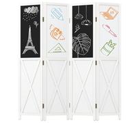 COSTWAY 4-Panel Folding Room Divider with Blackboards & Whiteboards, Solid Paulownia Wood Wall Privacy Screen Protector, Freestanding Room Partition Paravent Separator for Bedroom, Living Room, Office