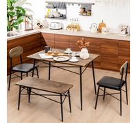 Costway 4 Pcs Dining Table Set Rectangular Kitchen Table W/ Bench & 2 Upholstered Chairs