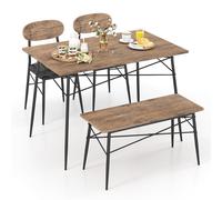 Costway 4 Pcs Dining Table Set Rectangular Kitchen Table w/ Bench & 2 Upholstered Chairs in Brown COSTWAY Brown