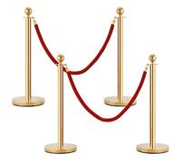 Costway 4 Pcs Gold Stanchion Post Queue Rope Barrier Posts Stand Retractable Non-Slip