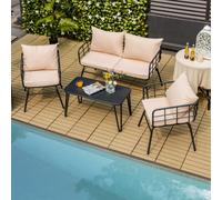 Costway 4 Pcs Patio Conversation Set Outdoor Furniture Loveseat Coffee Table 2 Chairs
