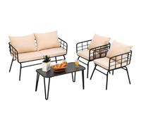 Costway 4 PCS Patio Conversation Set Outdoor Furniture Loveseat Coffee Table 2 Chairs in Beige COSTWAY Beige