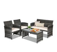 Costway 4 Pcs Patio Furniture Set Pe Rattan Outdoor Sofas W/ Cushions & Coffee Table