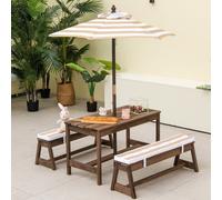 Costway 4 Pcs Wooden Kids Picnic Table Bench Children Outdoor Activity Desk W/ Umbrella