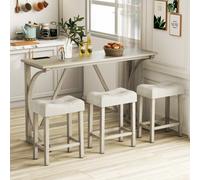 Costway 4-Piece Bar Table Set Counter Height Bistro Table And Saddle Seat Stools Grey