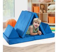 Costway 4-Piece Convertible Kids Couch or 2 Chairs Girls Boys Modular Sofa & Play Set in Blue COSTWAY Blue