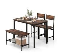 Costway 4-Piece Dining Table & Chair Bench Set Industrial Gathering Table Kitchen Set