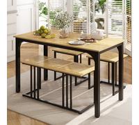 Costway 4-Piece Dining Table Set Industrial Dining Table W/ Bench & 2 Stools-Natural