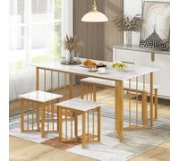 Costway 4 Piece Dining Table Set Rectangular Kitchen Table With Bench & 2 Stools