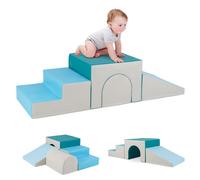 Costway 4-Piece Infant Baby Climb And Crawl Foam Block Play Set-Blue