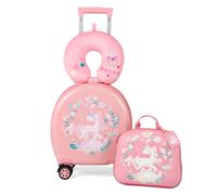 Costway 4 Piece Luggage Set Kids Journey Suitcase Set w/14" Luggage in Pink COSTWAY Pink