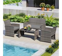 Costway 4 Piece Patio Conversation Set Outdoor Wicker Furniture in Grey COSTWAY Grey