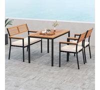 Costway 4-Piece Patio Dining Set Outdoor Wood Table Chair Set With Umbrella Hole