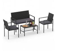 Costway 4-Piece Patio Furniture Set Outdoor Rattan Chairs & Loveseat With Tempered Glass Coffee Table